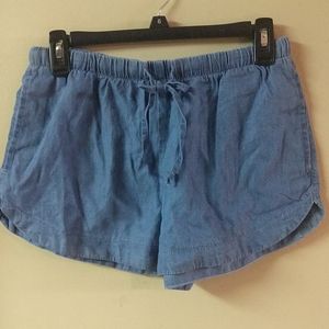 Blue faux denim shorts